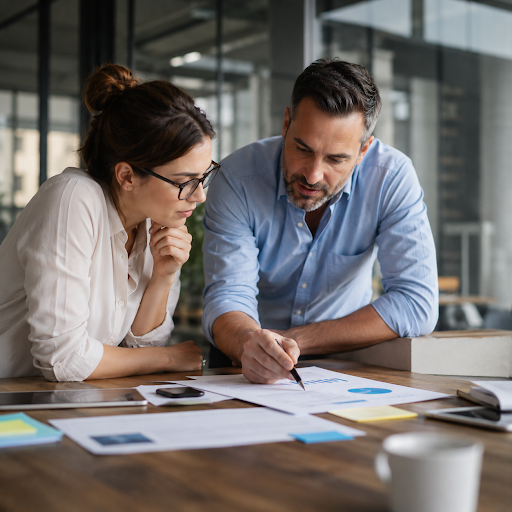 A B2B marketing and sales team analysing campaign insights, buyer data and performance reports to improve lead generation and revenue strategy.