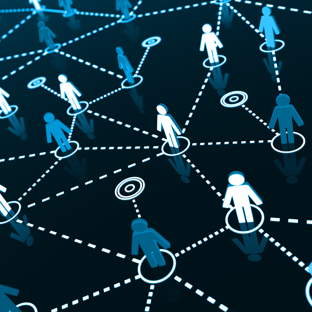 3d digital illustration of connected human icons forming a global business network