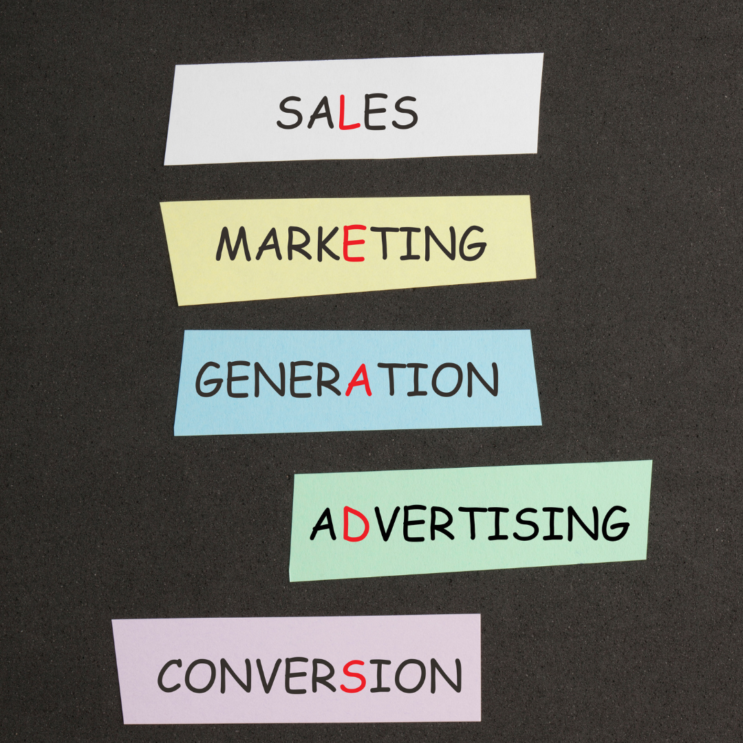 acrostic arrangement of paper strips spelling LEADS through sales marketing generation advertising conversion